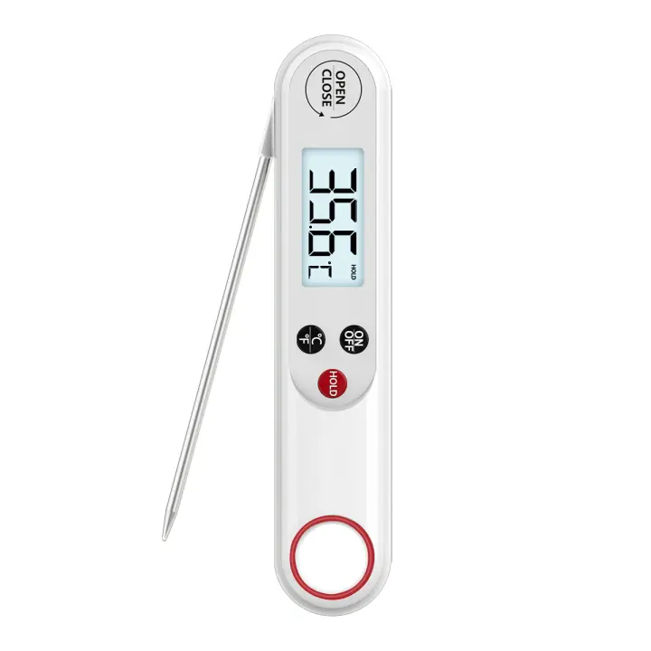 Termómetro Digital De Lectura Inmediata Impermeable Con Punta Plegable De 4.6" Función De Calibración Para Cocinar Carne Caramelos BBQ Asador - 1