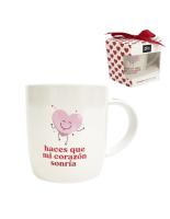 Taza con mensaje Amor: "Haces que mi corazón sonría" en caja de regalo con lazo rojo. Capacidad 360ml. DCasa - details 0