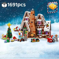 Kit De Construcción De Bloques De Luz De Paisaje Con Casa De Mantequilla De Pimienta Y Santa Claus Para El Village Navideño Juguetes De Montaje Para Niños - details 0