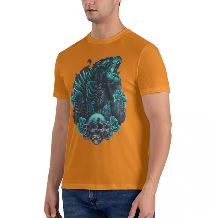Camiseta De Algodón Para Hombre Con Diseño De Godzilla Levantándose De Las Profundidades Cuello Redondo Manga Corta Para Uso Diario - 1