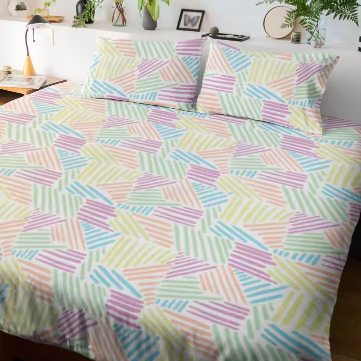 SANSY - Juego funda nórdica + 2 fundas de almohada Seth para cama de 135. Algodón, poliéster, lino. - 1