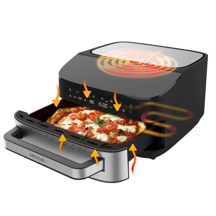 Cecotec Horno Eléctrico para Pizza 7L Pizza&Fry 7000. 2200W, Pizzas de 13 Pulgadas, Pantalla Táctil, 8 Programas, Temperatura Ajustable 40-230ºC, Piedra para Pizza, Resistencia Superior e Inferior