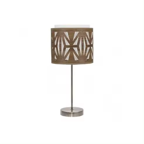 FABRILAMP Lámpara de Mesa Sobremesa Katerina 1xe14 Cuero/Madera Oscura 42x17x17 Cm - Elegante Diseño - 1