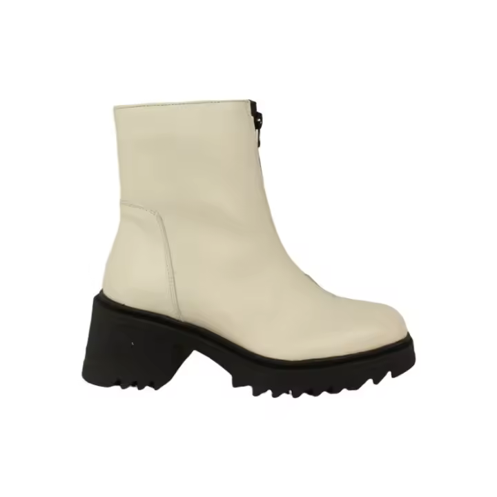 botin con piso track y punta cuadrada con cremallera central, en piel de curticion vegetal - 1