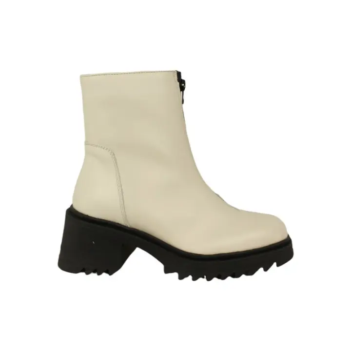 botin con piso track y punta cuadrada con cremallera central, en piel de curticion vegetal - 1