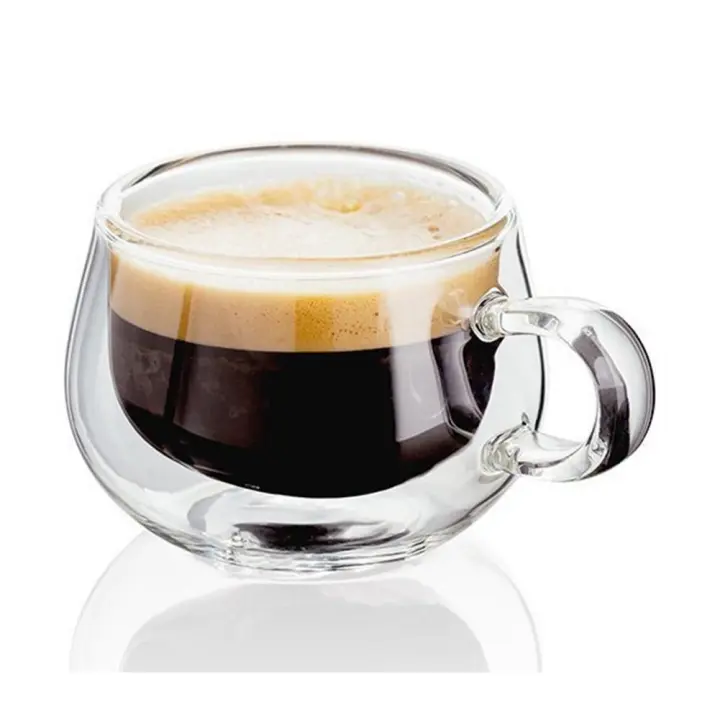 Set de 2 tazas de capuchino con asa - Doble pared de cristal con vacío en su interior - Hechas a mano - Resistentes al calor -200 ml - 1