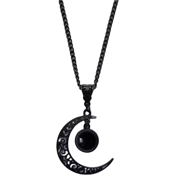 Collar de cristal de luna estilo punk, colgante de luna, collar de aleación de luna ahuecada gótica negra, artículo de joyería de moda - 1