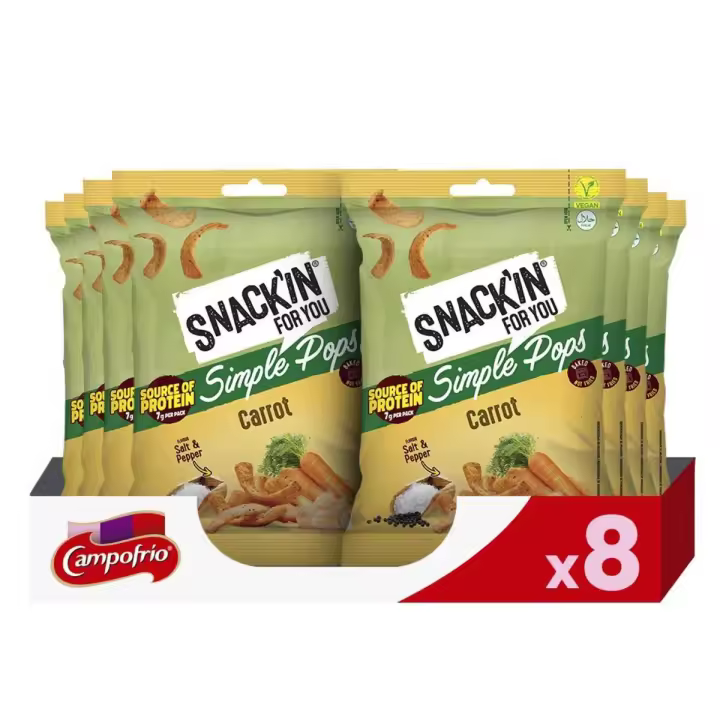 CampofríoPack de 8 Bolsas Snack Vegetal con Zanahoria - Snackin For You, Elaborado con Ingredientes Naturales - 1