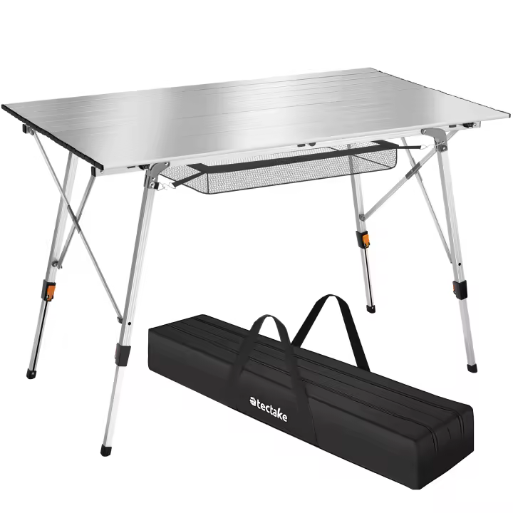 Tectake - Mesa plegable de aluminio Bastián ajustable en altura  Práctica mesa de camping con función de plegado inteligente  Sólida estructura de aluminio ligero y resistente a la intemperie  Patas regulables en altura - 1