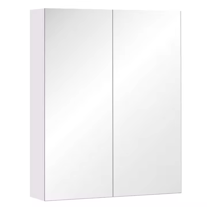 HOMCOM Armario de madera con espejo para baño, puerta de almacenamiento con cierre de amortiguación, MDF blanco - 1