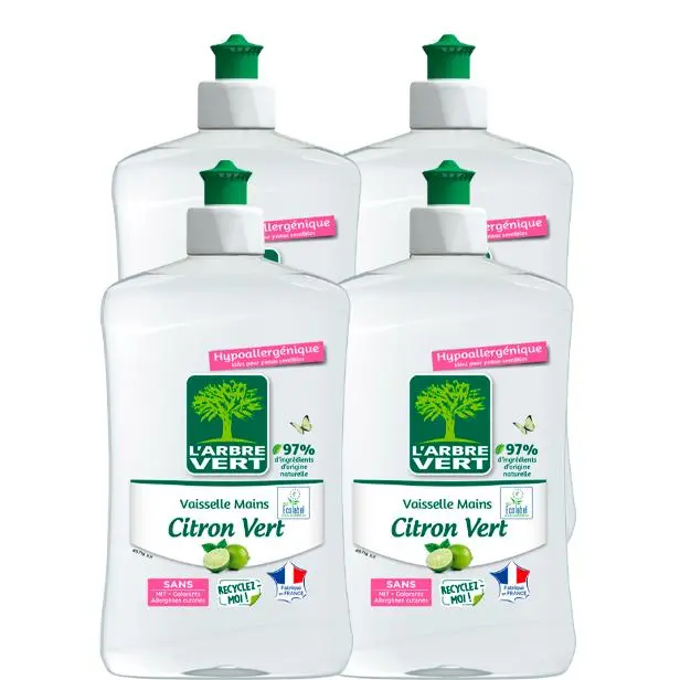 L'Arbre Vert lavavajillas líquido hipoalergénico Citron Vert 500ml 97% ingredientes naturales - 1