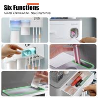 Porta Cepillos De Dientes Y Pasta De Dientes Doble Montado En La Pared Con Tazas Dispensador Automático Organizador De Baño - details 4