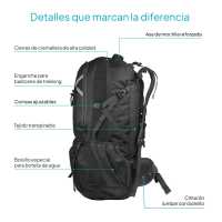Ociodual Mochila Senderismo 60L Negro Ligera Impermeable Mochila Viaje Supervivencia Plegable Mochila Mujer Camping Mochila Hombre Trekking Montaña Mochilas Marcha Nórdica Deporte - details 2