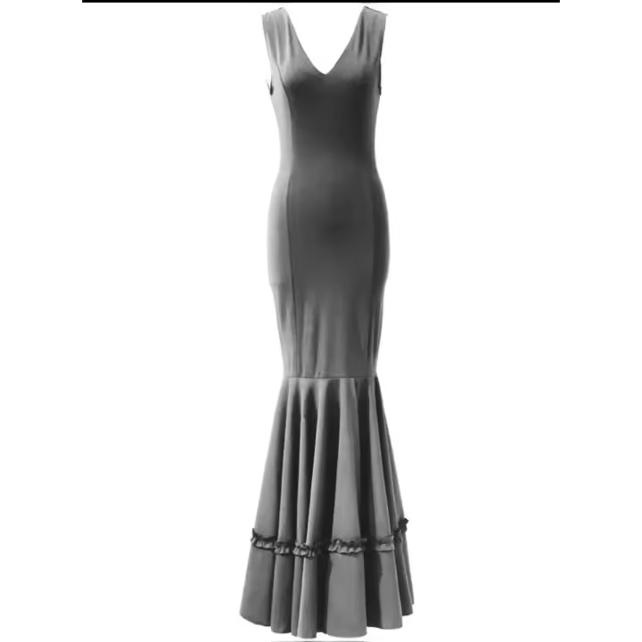 VESTIDO FLAMENCA  LICRA FABRICADO EN    ITALIA . TALLAS XS/S 34/36 - 72CM 60CM 76CM . M/L  38/40 - 80CM 68CM 84CM . XL/XXL  - 42/44/46 - 92CM 80CM 96CM  LARGO 150CM - 1