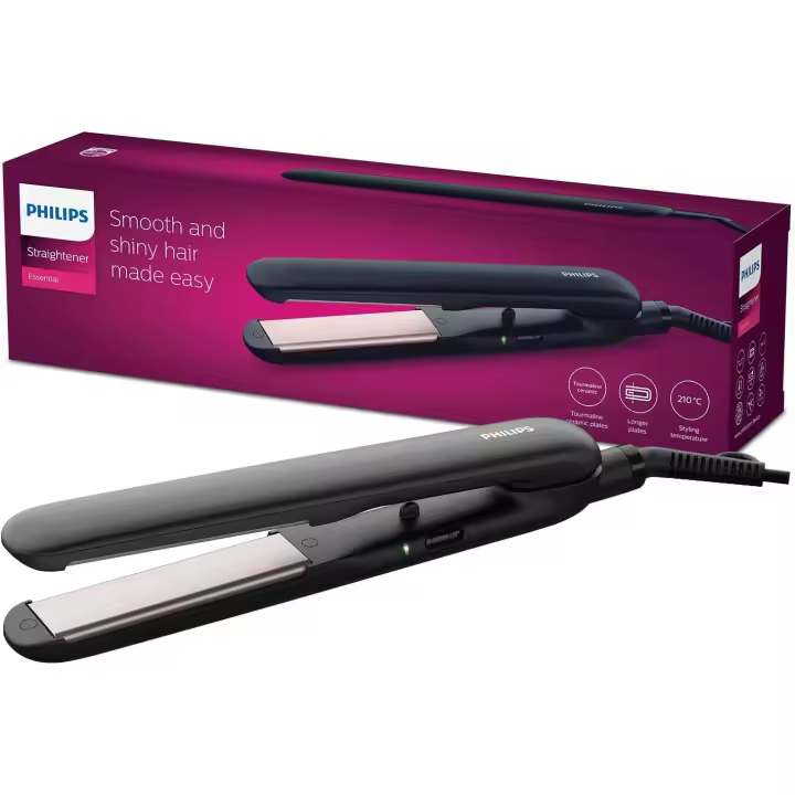 PHILIPS EssentialCare HP8321/00 - Plancha de pelo con placas de cerámica, extralargas, color negro - 1