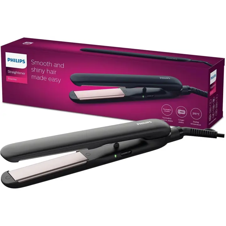 PHILIPS EssentialCare HP8321/00 - Plancha de pelo con placas de cerámica, extralargas, color negro - 1