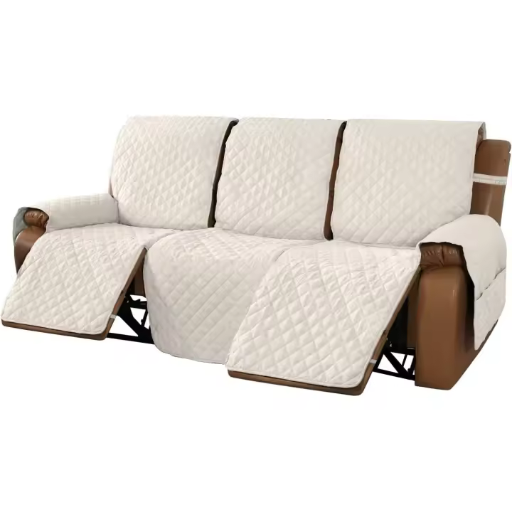 Funda de Silla Relax Antideslizante Funda para Sofá, Funda para Sofá Reclinable Reversible con Correa Elástica, Fundas de Muebles lavable para el hogar con mascotas y niños (Marfil,3 Plazas 208 cm) - 1