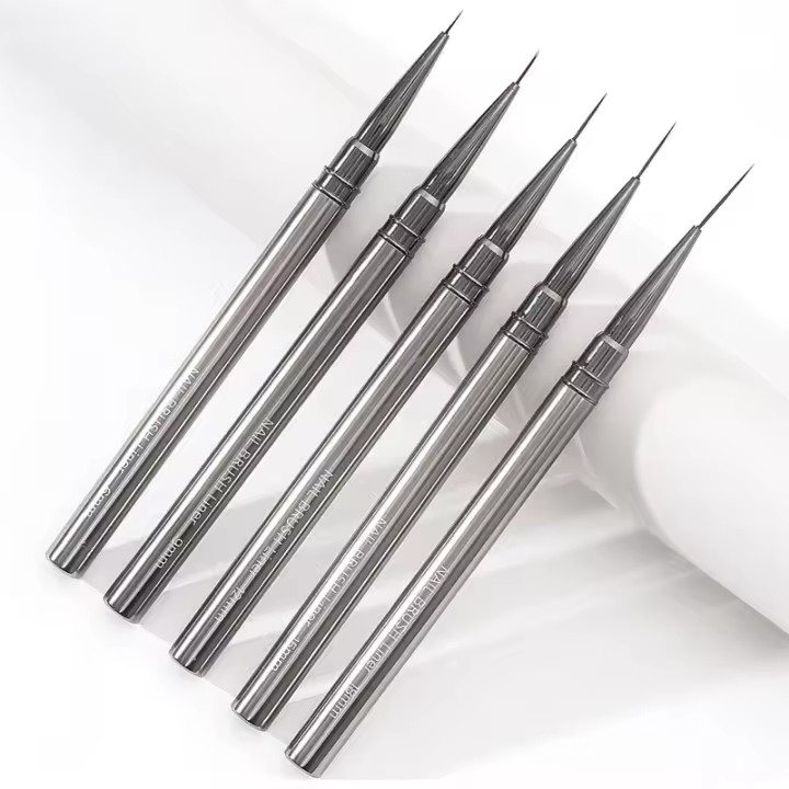 Juego De Pinceles Para Uñas 5PCS Set De Línea De Uñas 6/9/12/15/18mm Dibujo Rayas Pintura Flor Pincel De Manicura Mango Metálico - 1