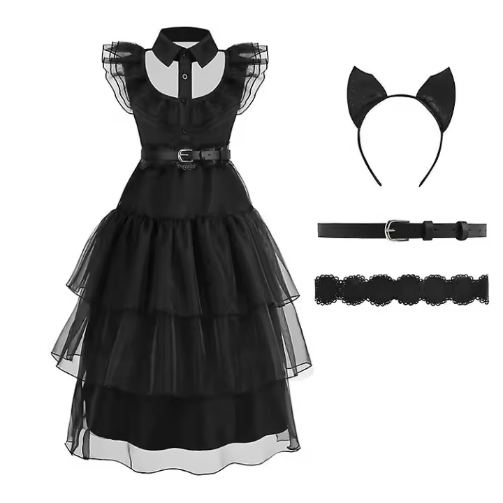 Vestido de Carnaval de Halloween Addams Conjunto Casual para Niñas Regalo de Cosplay - 1