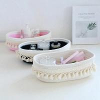 Cesta De Almacenamiento De Algodón Con Borla Estilo Pastoral Para El Hogar Y Sala De Estar Caja De Almacenamiento Ecológica Y Espaciosa Para Artículos Variados - details 1