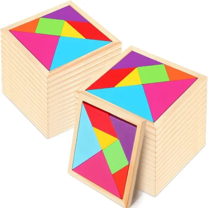 Juego De Tangram De Madera Con 7 Piezas Colores Juguete Educativo Para Niños Y Niñas Divertido Regalo De Fiesta Teoría Del Cerebro - 1