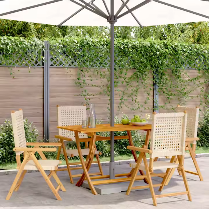 vidaXL Sillas de jardín reclinables 4 uds ratán PE madera maciza beige - 1