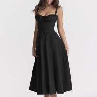 Vestido De Playa Para Mujer Con Estampado Floral Cuello Cuadrado Ajuste Frontal Y Abertura En Pierna Midi Polyester Sin Mangas Vestido De Noche - details 39