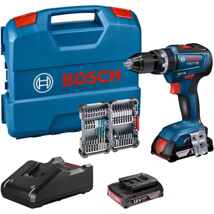 Bosch Professional 18V System GSB 18V-55 - Taladro percutor a batería (Brushless, 55 Nm, 2 baterías x 2.0 Ah, set 35 acc. impacto, en maletín) - 1