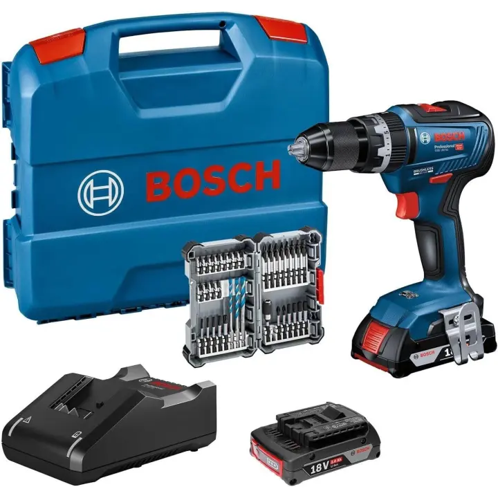 Bosch Professional 18V System GSB 18V-55 - Taladro percutor a batería (Brushless, 55 Nm, 2 baterías x 2.0 Ah, set 35 acc. impacto, en maletín) - 1