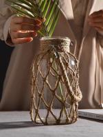 Vaso De Cristal Rustico Colgante Con Correa De Malla Para Flores Secas Decoración De Hogar Para Sala De Estar Y Mesas Transparente Boho Vintage - details 1