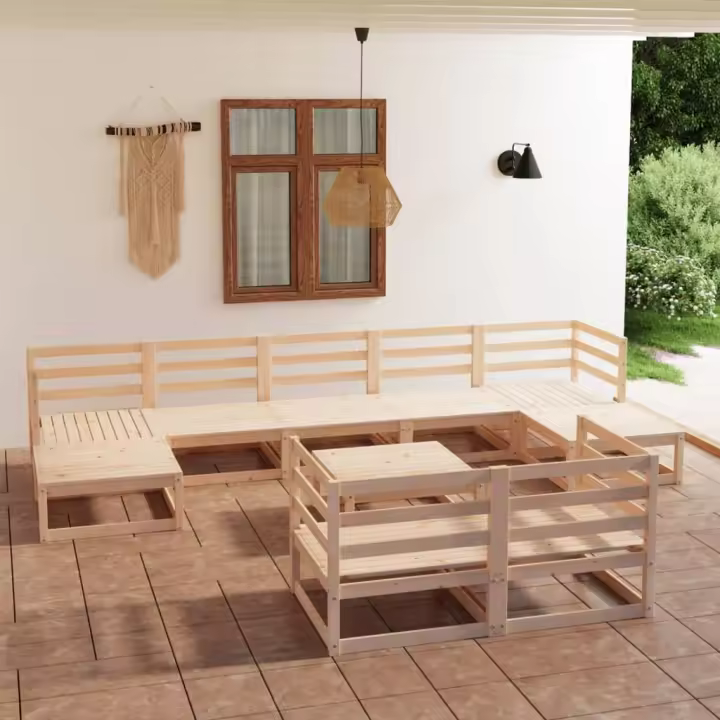 vidaXL Juego de muebles de jardín 10 piezas madera maciza de pino - 1
