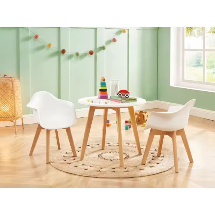Vente-unique - Juego de 2 sillas para niños con brazos de polipropileno y haya - Blanco - POUPINETTE - 1