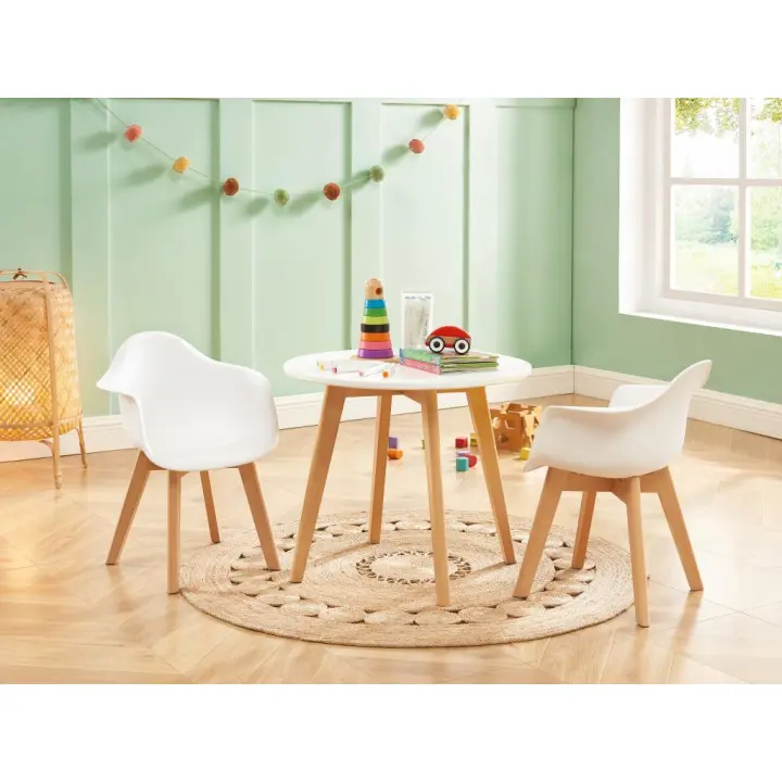 Vente-unique - Juego de 2 sillas para niños con brazos de polipropileno y haya - Blanco - POUPINETTE - 1