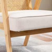HOMCOM Butaca de Salón Sillón de Salón con Reposabrazos Respaldo de Ratán y Marco de Madera de Caucho Butaca para Dormitorio Sala de Estar Carga 120 kg Natural y Beige - details 2