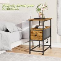 Mesa auxiliar con enchufes color madera rústica 60x30x62 cm, con cajón de tela, estante y puertos USB/USB-C - details 3