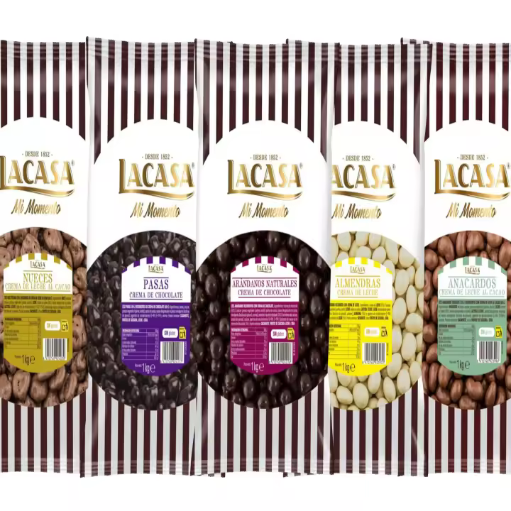 Lacasa pack 5kg deliciosas bolas de frutos secos con chocolate: Pasas de Corinto Negro,Almendra Blanco,Anacardo leche,Arándanos Negro,Nuez Leche - 1