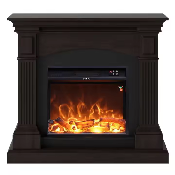 Sino Camino Cetona Chimenea De Suelo Con Marco y Quemador 1500W Led Efecto Llama Wenge Completo Con Mando a Distancia Fabricada En Madera Mdf - 1