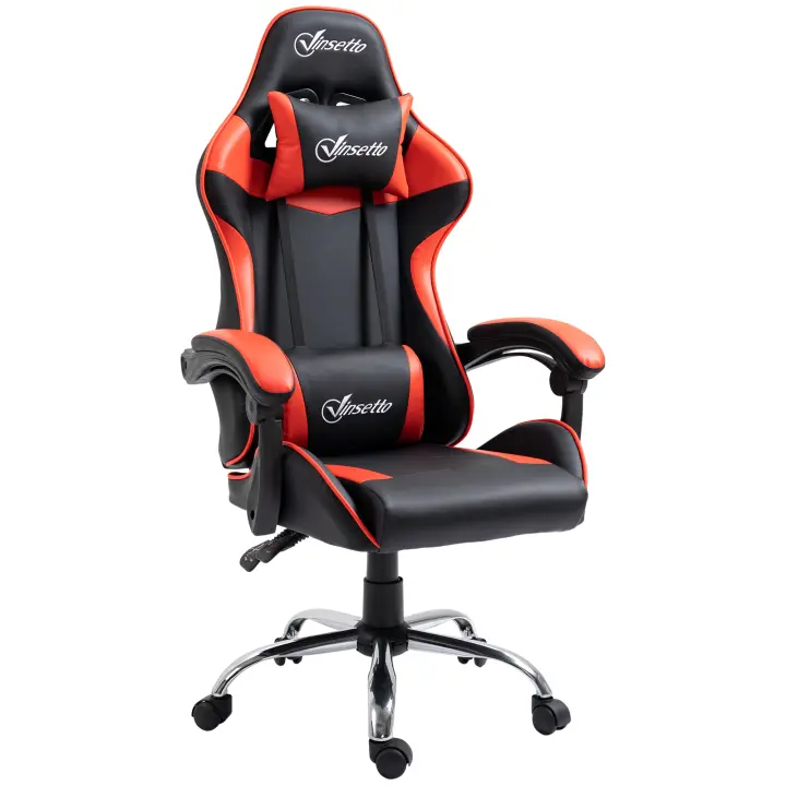 Vinsetto Silla Gaming Ergonómica Silla de Escritorio Racing Giratoria con Altura Ajustable Reclinable de 135° Reposacabezas y Cojín Lumbar para Oficina Estudio 63x67x122-130 cm - 1