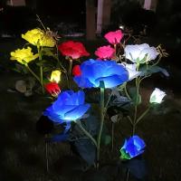 Lámpara Solar Exterior Impermeable Con 3 Cabezas De Flores Iluminadas Luz De Rosas Para Decoración De Jardín Y Patio De La Casa - details 6