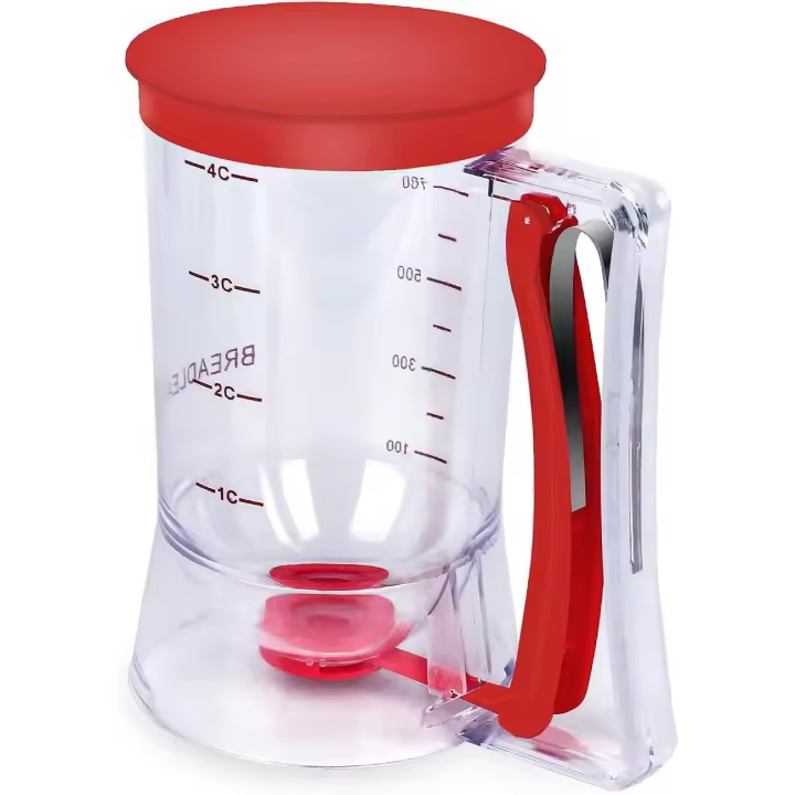 Dispensador de masa para panqueques, cupcakes, Muffin y gofers. Dispensador de masa con mango de presión, color Rojo. - 1