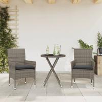 vidaXL Mesita sillas con cojines 3 pzas ratán sintético vidrio en color Marrón/beige y gris/Negro y crema y más | cómodas modernas ergonómicas para comedor cocina salón hogar - details 3