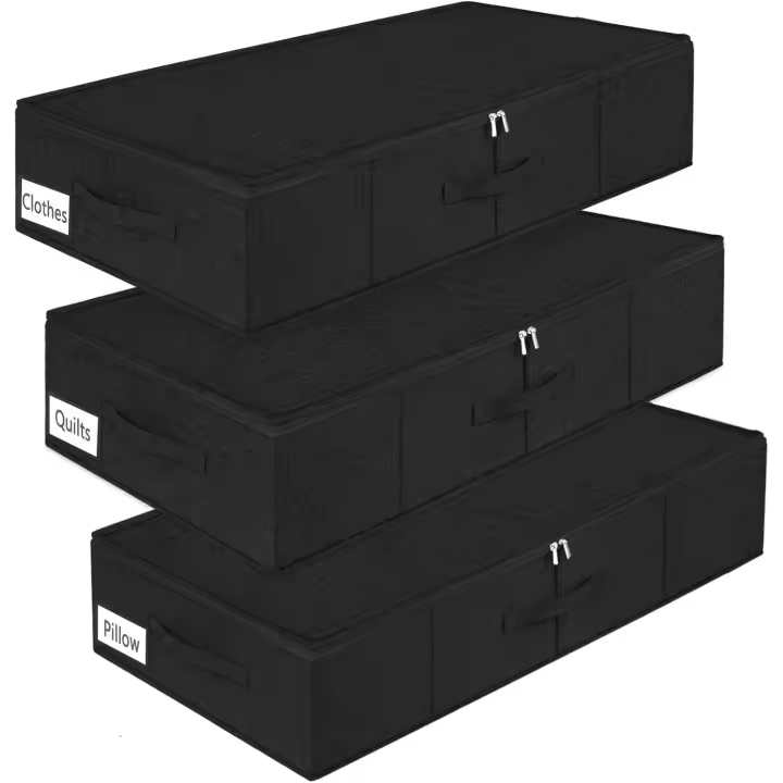 mepure Underbed Storage Boxes – 3 Pack Fabric Storage Bags, 50L Under Bed Storage Box with Lids and Zips, Foldable Clothes Organiser for Bedding, Quilts, Toys, Shoes – Grey - 1