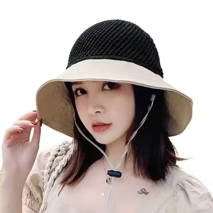 Sombrero De Paja Panama Para Mujer Verano Protección UV Plegable Amplio Adecuado Para Playa Y Exterior Estilo Casual - 1