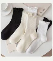 Calcetines Para Mujer 5 Pares En Unidad Ruffle Middle Tube Calcetines Cortos Transpirables Negros Blancos Para Primavera Otoño - details 4