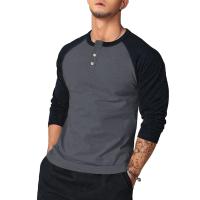 Camiseta Casual Para Hombre Cuello Redondo Manga Larga Color-Block Estilo Europeo Y Americano Camiseta Básica De Verano - details 7