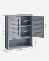 Armario colgante de baño con puertas de persiana, estante ajustable y compartimento abierto, gris ahumado, blanco - 20x60x70 cm - details 13