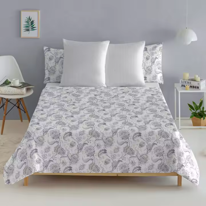 EL CABALLO - Sábana encimera 100% algodón 144 hilos gris MALAGA. Varios tamaños disponibles. - 1