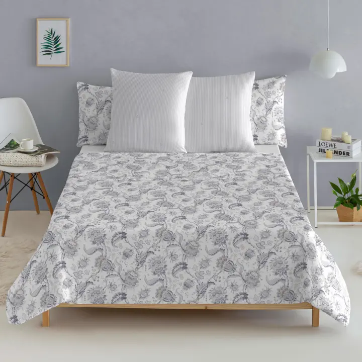EL CABALLO - Sábana encimera 100% algodón 144 hilos gris MALAGA. Varios tamaños disponibles. - 1