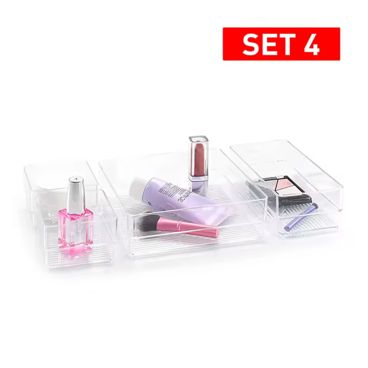 Plastic Forte. Set de 4 bandejas Organizadoras Transparentes Multiusos. Organización escritorio. Organizadores de maquillaje. - 1