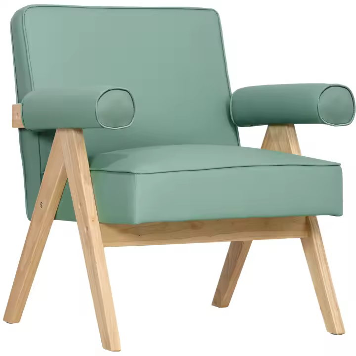 HOMCOM Butaca de Salón Butaca Nórdica Sillón de Salón Tapizado en PU con Reposabrazos y Marco de Madera de Caucho para Dormitorio Carga 120 kg - 1